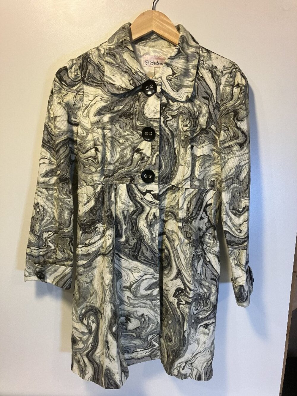 3 SISTERS Marble Swirl Trench Pea Coat. Size S. NWOT